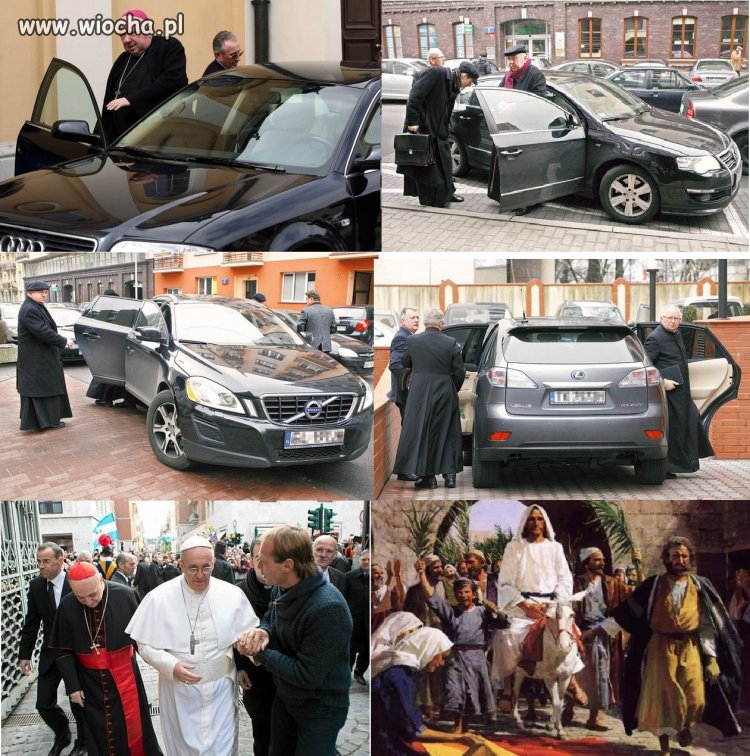 Jezus osiołkiem, papież piechotą...