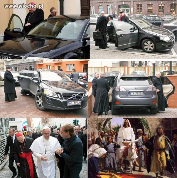 Jezus osiołkiem, papież piechotą...