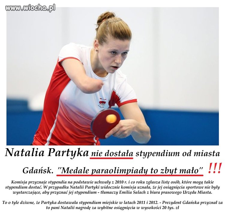 Natalia Partyka nie dostała stypendium od miasta...