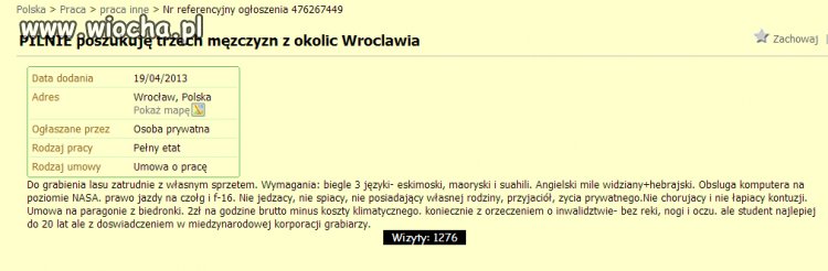 Oferta pracy - ktoś chętny?