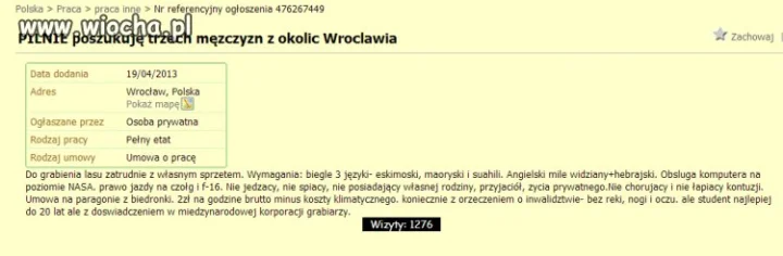 Oferta pracy - ktoś chętny?