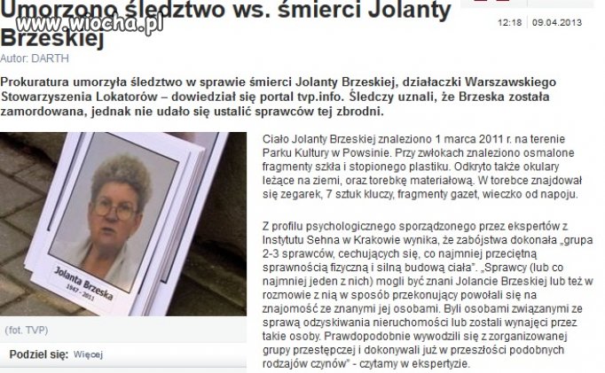 Umorzone śledzwo ś.p. J. Brzeskiej
