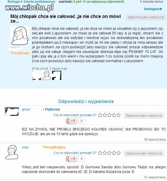 Mój chłopak chce się całować, ja nie chce... 