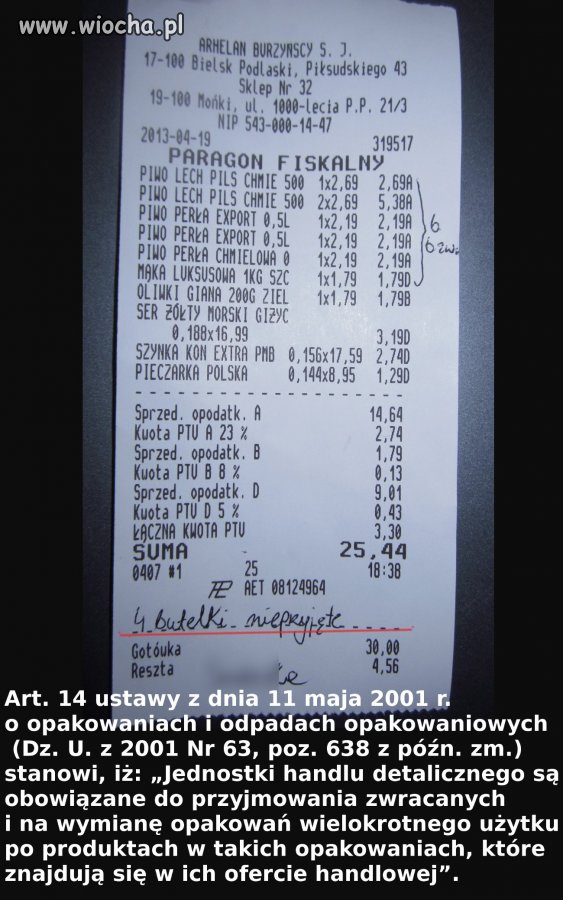 Wiocha w sklepie, pobierają kaucję...