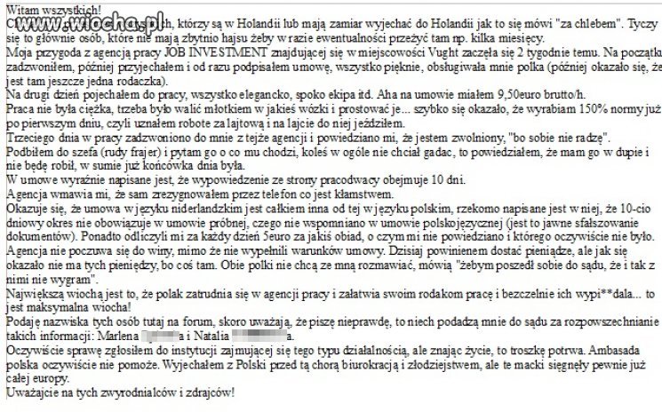Wiocha dla złodziei z Polski za granicą.