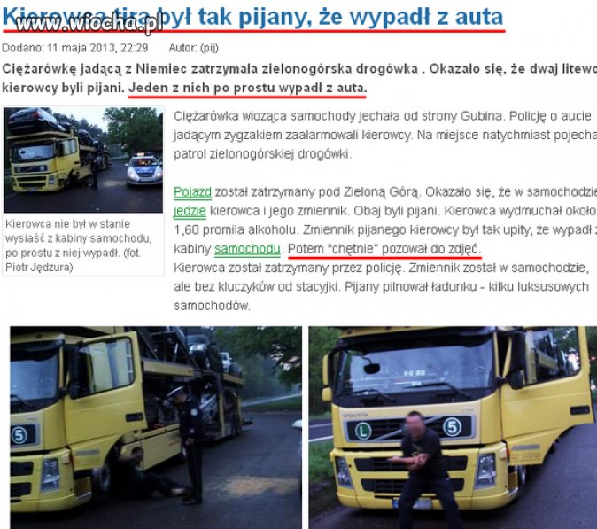 Kierowca tira był tak pijany...