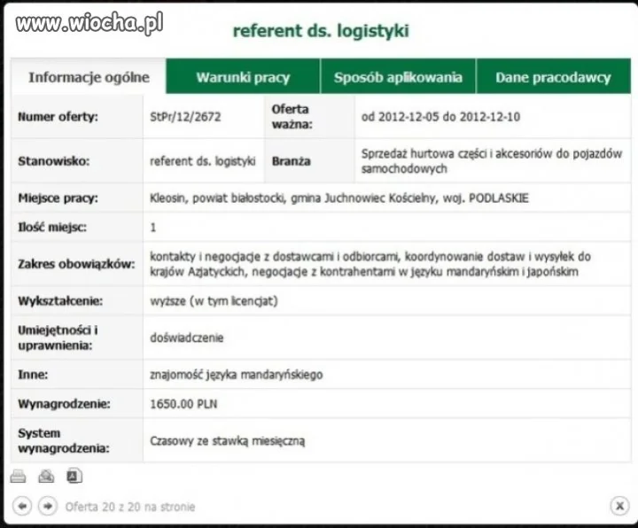 Bardzo duże wymagania za marne wynagrodzenie