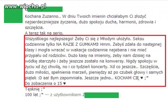 Życzenie imieninowe od 14 latki dla 14 latki...
