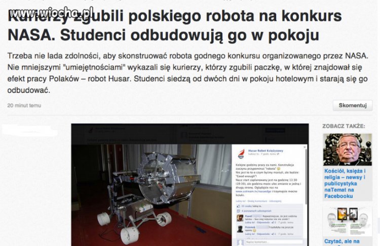 Kurierzy zgubili robota na konkurs NASA...
