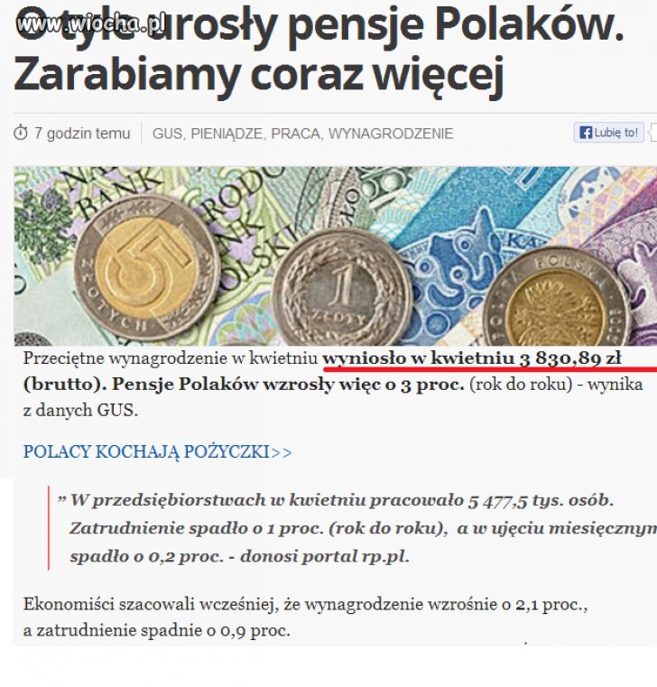 Pensje Polaków w górę...Przeciętna:3.830zl...