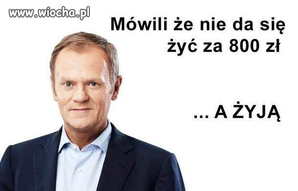Donald Tusk mówi że za 800 zł 