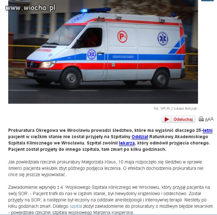 Szpital we Wrocławiu nie przyjął 25-latka