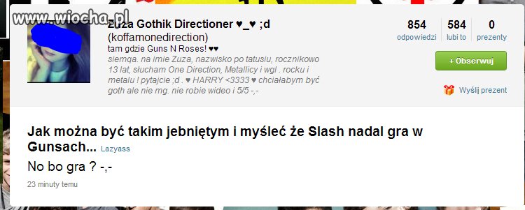 Jestem taka goth metal, słucham 1D...