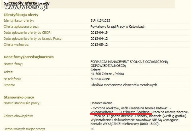 Oferta z urzędu pracy...3,54 Brutto za godzinę..Żal