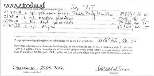  zarobki Donalda Tuska