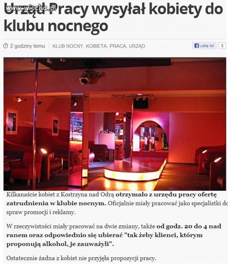 Urząd Pracy wysyłał kobiety do Klubu Nocnego...