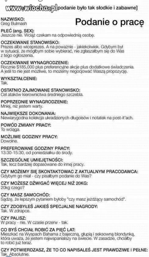 Podanie o pracę...