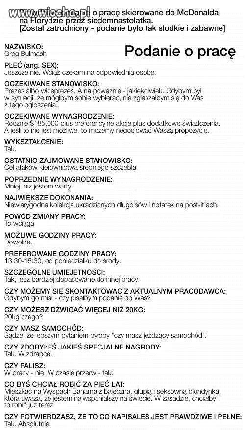 Podanie o pracę