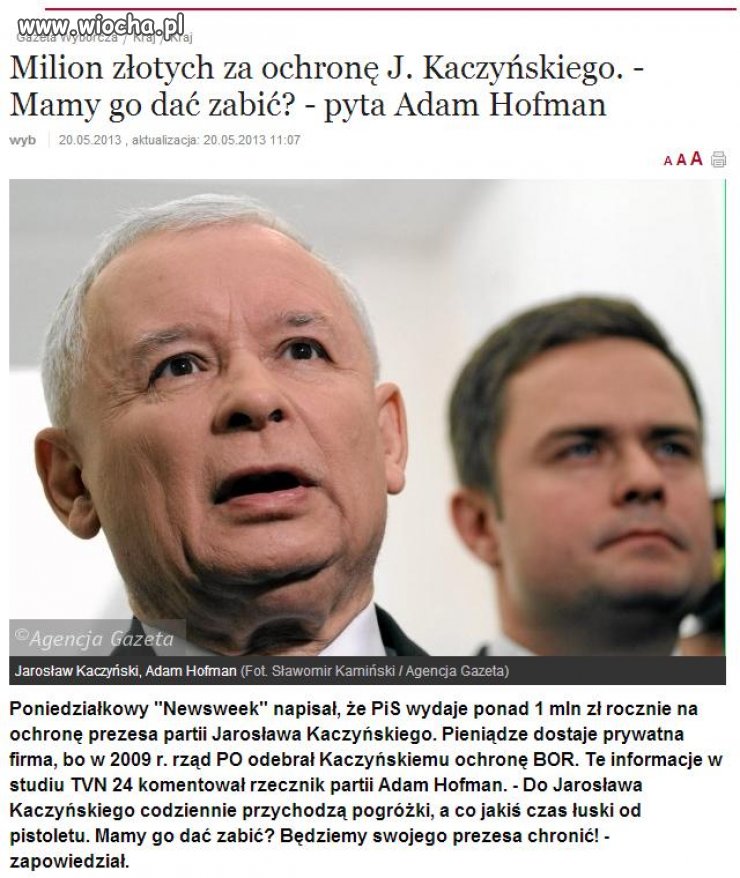 Milion złotych za ochronę Kaczyńskiego 