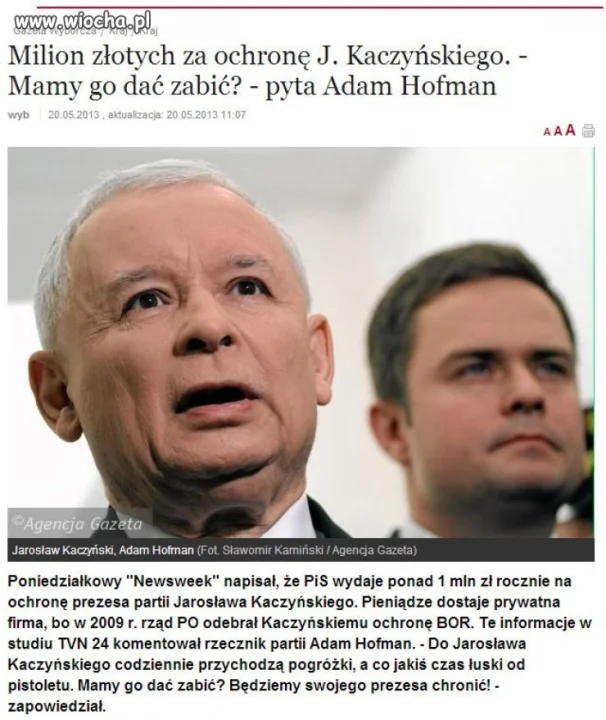 Milion złotych za ochronę Kaczyńskiego 