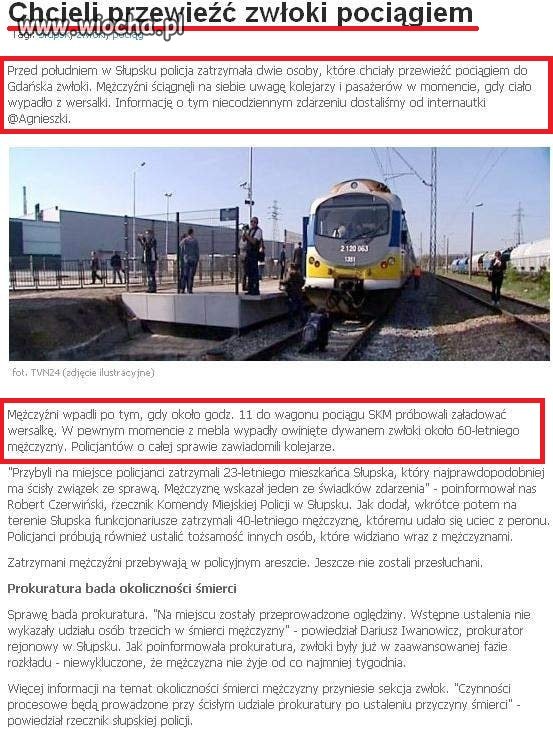Chcieli przewieźć zwłoki pociągiem