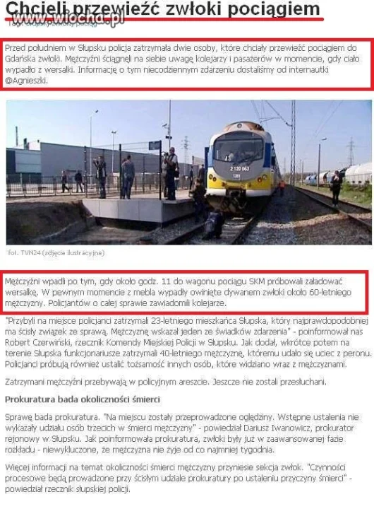 Chcieli przewieźć zwłoki pociągiem