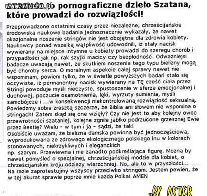 Stringi to pornograficzne dzieło Szatana 