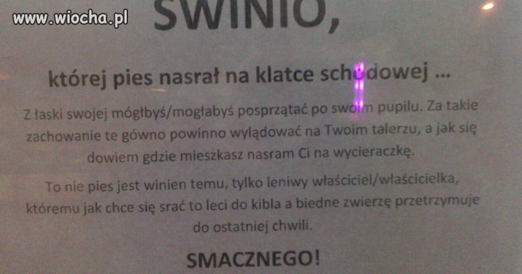 Taka mała uwaga od zdenerwowanego lokatora...