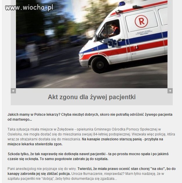 Akt zgonu dla żywej pacjentki 