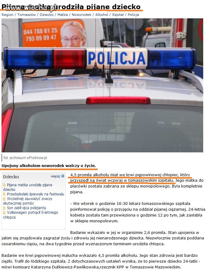 Pijana matka urodziła pijane dziecko