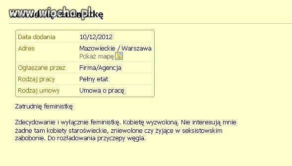 Ogłoszenie dla feministki.