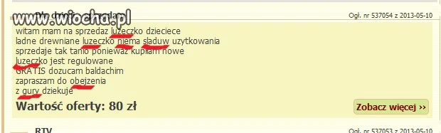 ,,łużeczko" bez ,,sladuw'' uzytkowania
