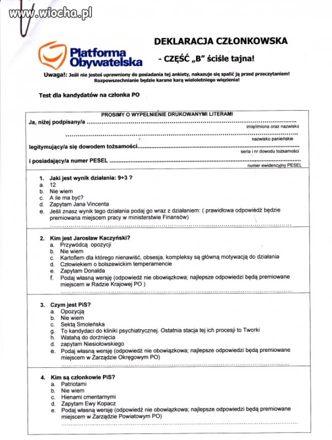 Deklaracja członkowska 