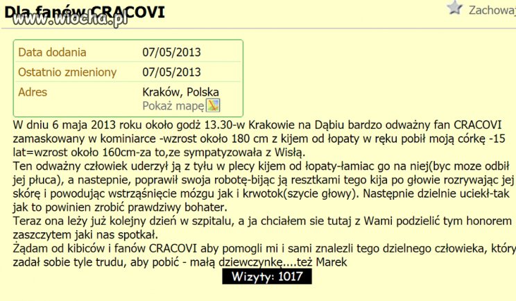 Pobił 15 letnią dziewczynę kijem od łopaty