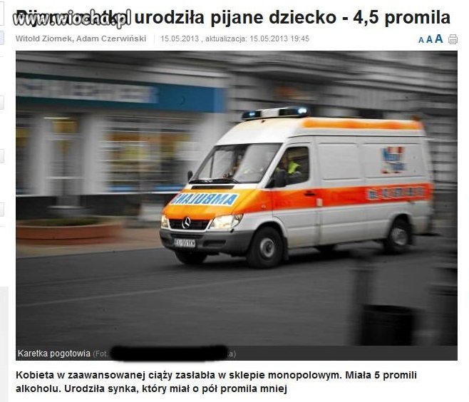 Miała 5 promili - noworodek tylko o pół mniej