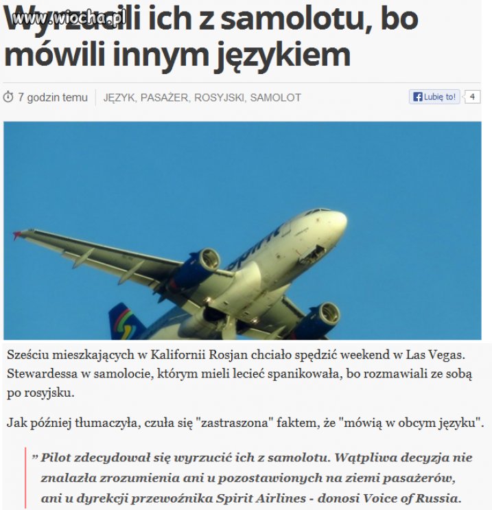 Wyrzucili ich z samolotu bo mówili innym językiem.