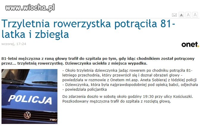 Policja tropi ...3-letnią piratkę drogową...