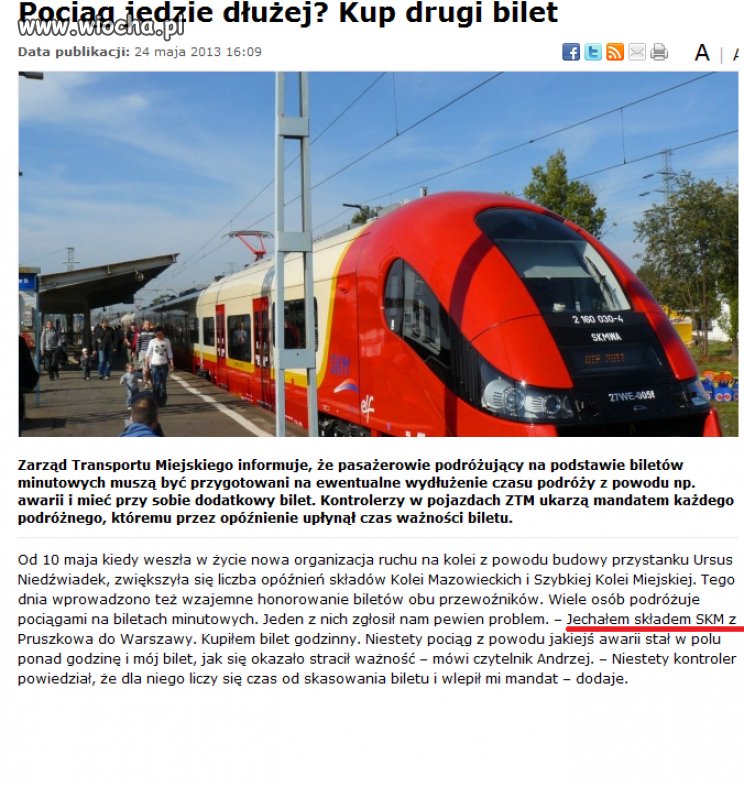 ZTM ...Pociąg jedzie dłużej kup drugi bilet...