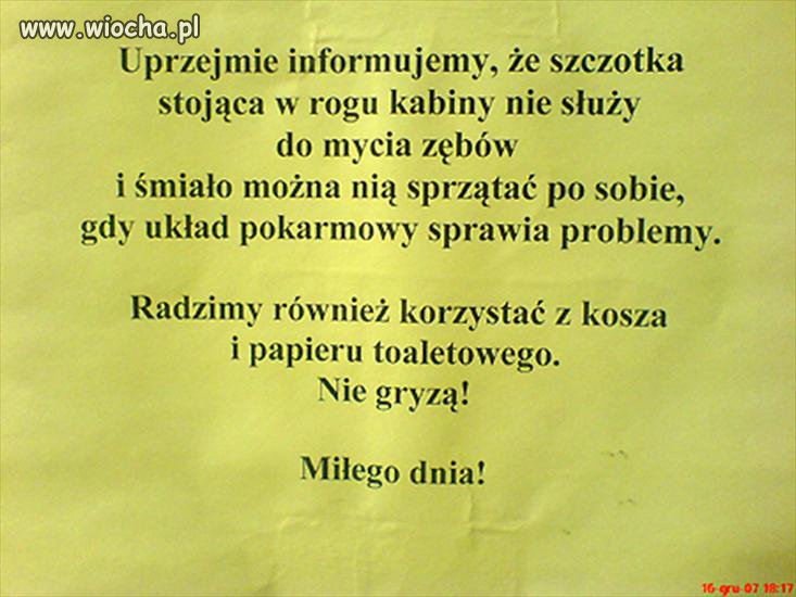 Wiadomość w toalecie.