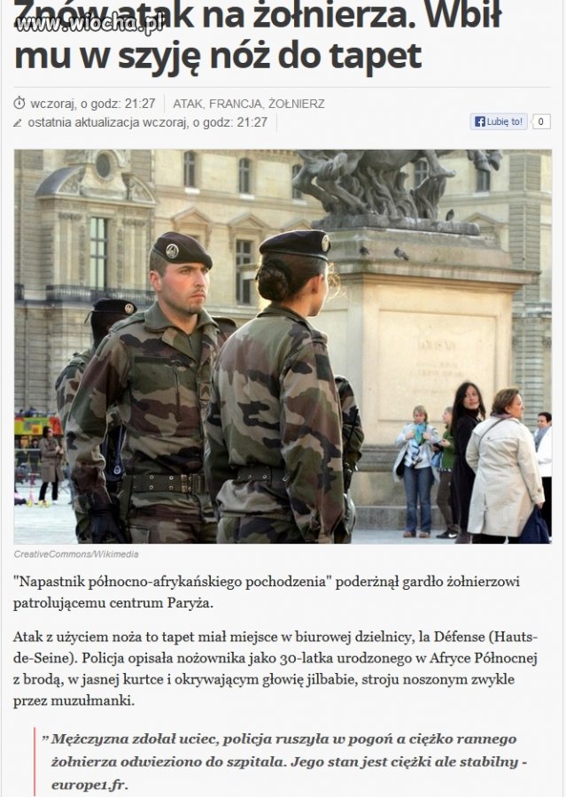 Kolejny atak na żołnierza.
