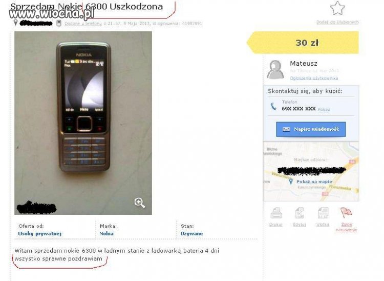 Uszkodzona-Sprawna nokia na sprzedaż