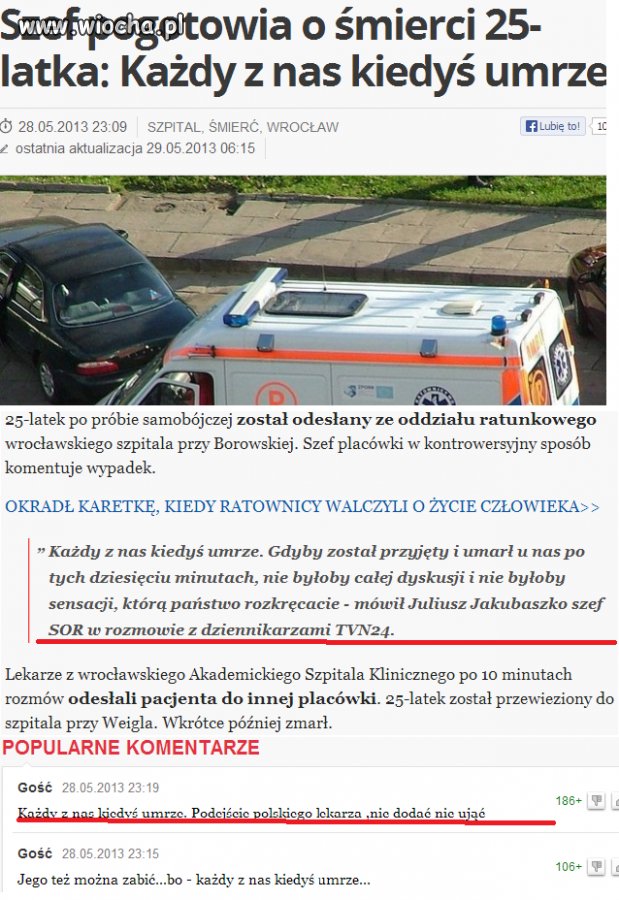 Szef pogotowia:Każdy z nas kiedyś musi umrzeć...