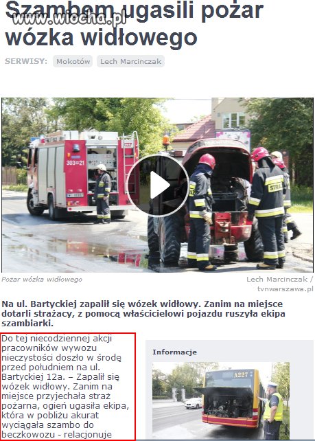 Szambem ugasili pożar wózka widłowego