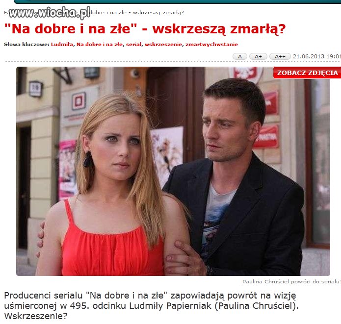 Zmarła wraca do serialu