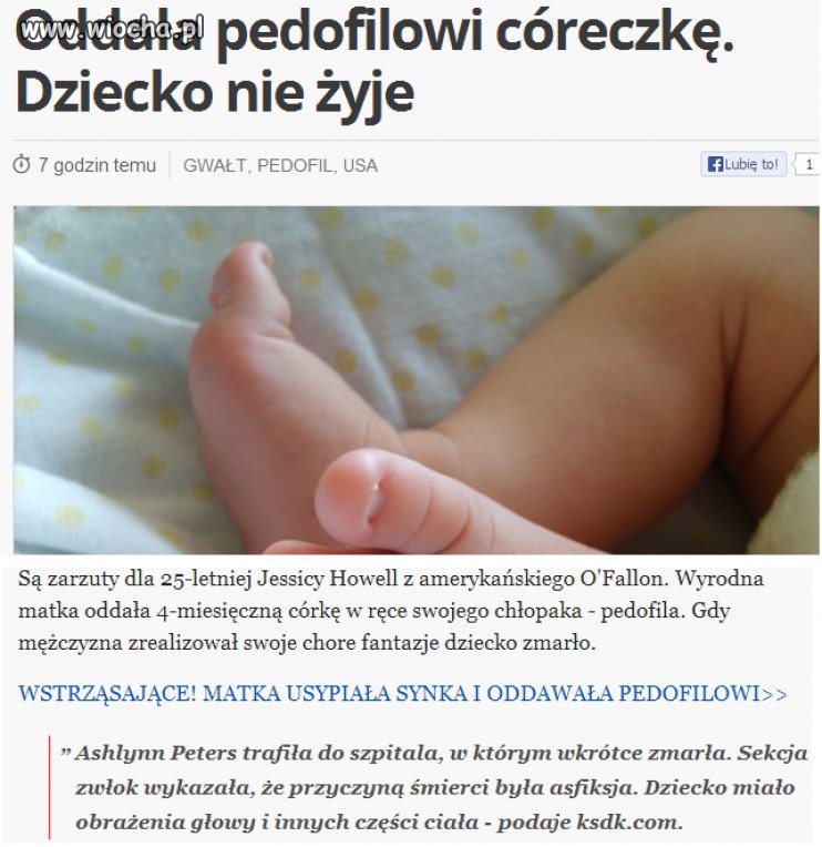 Oddała pedofilowi noworodka...Zgwałcił i zabił...