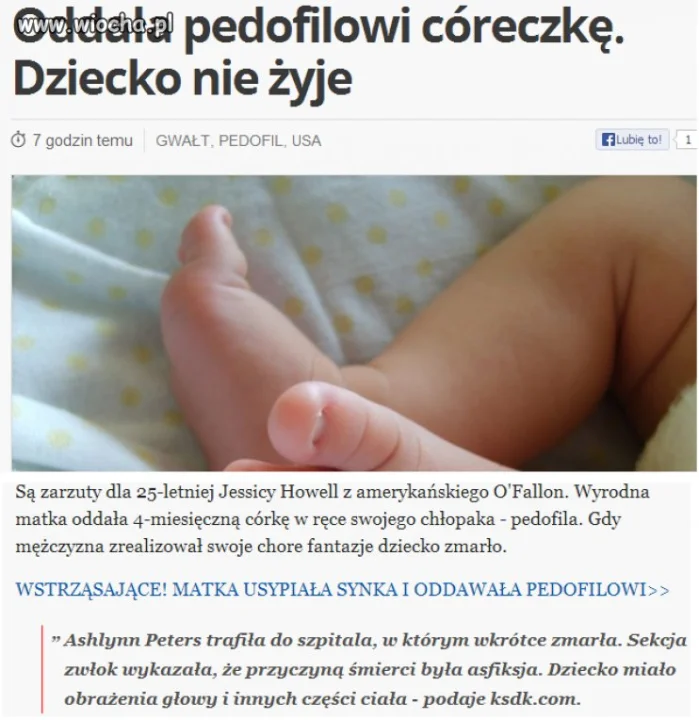 Oddała pedofilowi noworodka...Zgwałcił i zabił...