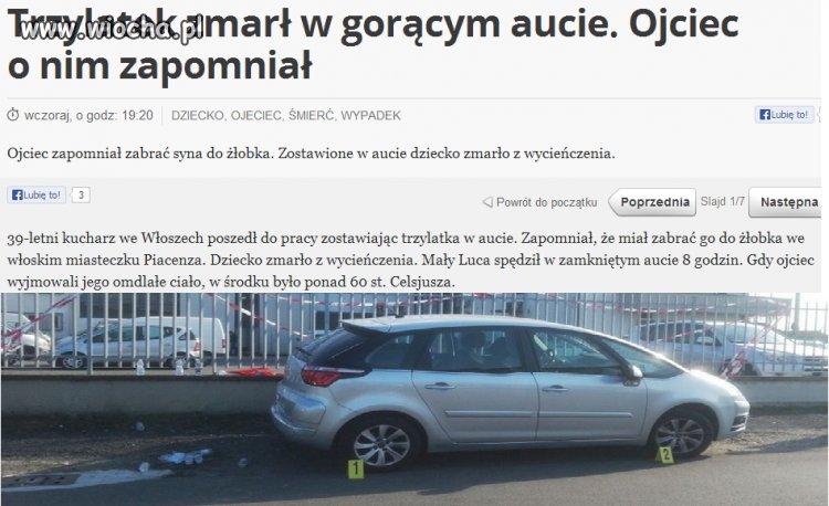 Ojciec zostawił dziecko w aucie na 8h w temp.60st.