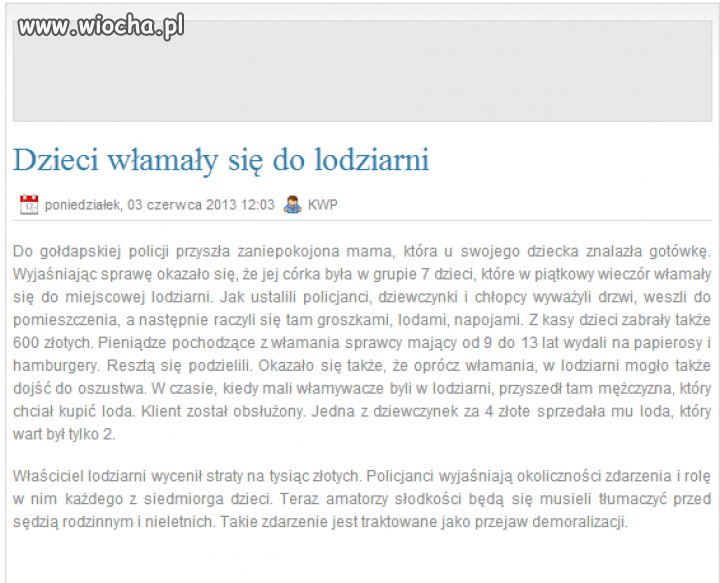 Dzieci włamały się do lodziarni
