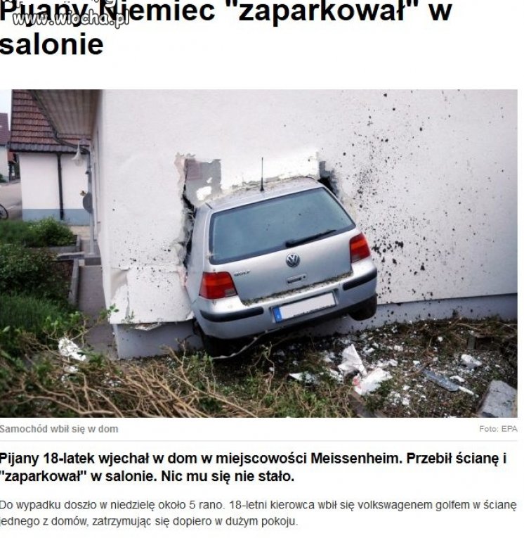 Pijany Niemiec zaparkował w salonie...