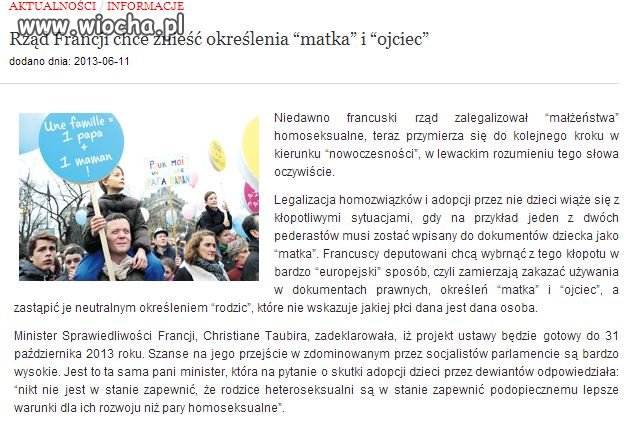 Rząd Francji chce znieść określenia matka i ojciec